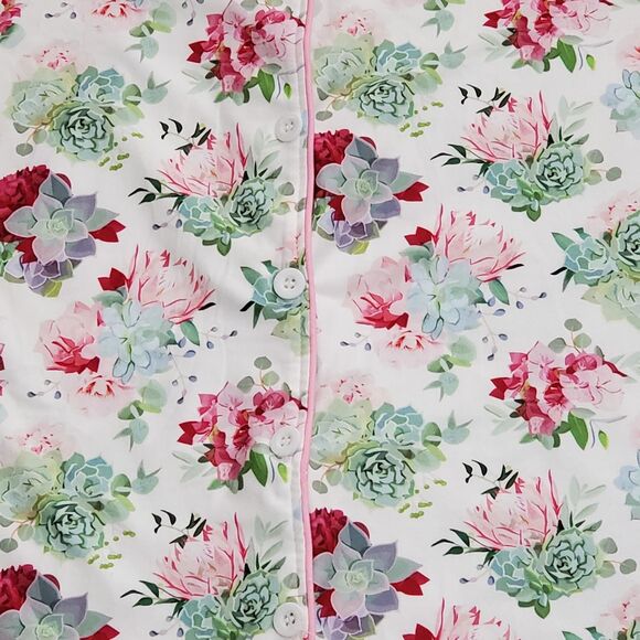 Sugar Bee Womens Sz XL Pajama Shorts Set Pink Succulent Button Front - Picture 5 of 16